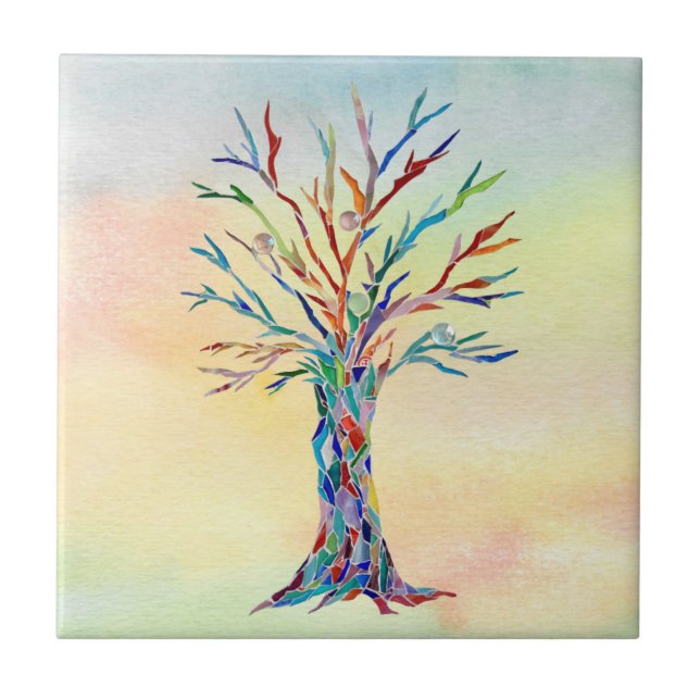 Tree of Life Colourful Ceramic Tile (Front)
