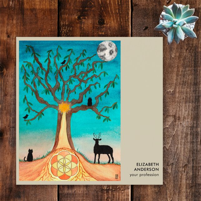 Tree Of Life Connect With Us Social Media QR Code Square Business Card (Front)