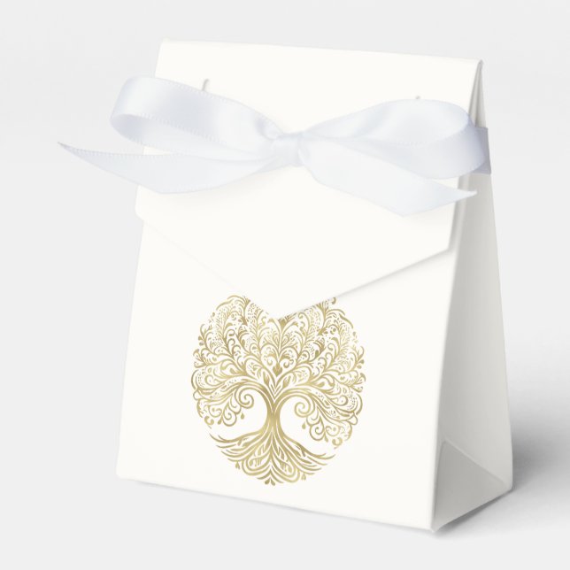Tree of Life Cream & Gold Celtic Wedding Favour Box (Front Side)