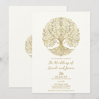 Tree of Life Cream & Gold Celtic Wedding Invitation