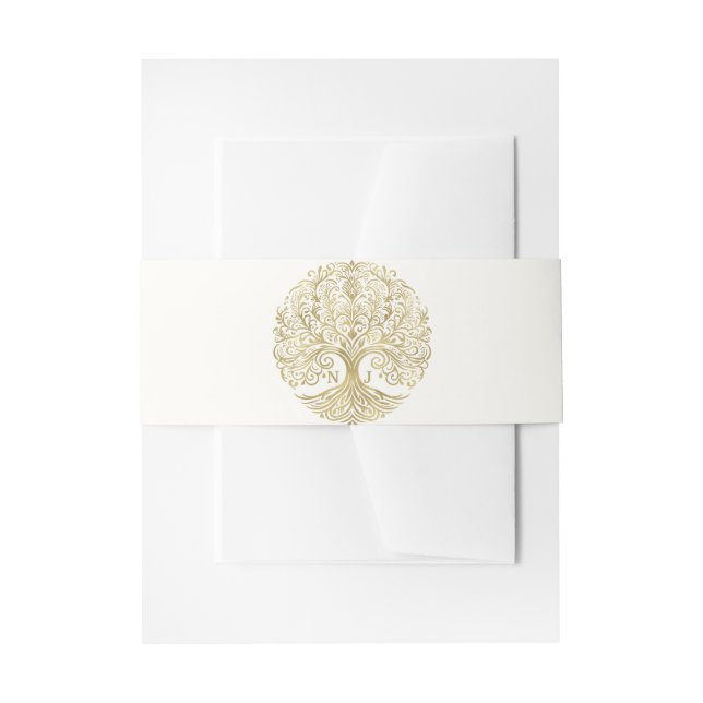 Tree of Life Cream & Gold Celtic Wedding Invitation Belly Band (Front Example)