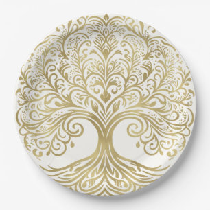 Tree of Life Cream & Gold Celtic Wedding Paper Plate