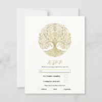 Tree of Life Cream Gold Celtic Wedding RSVP
