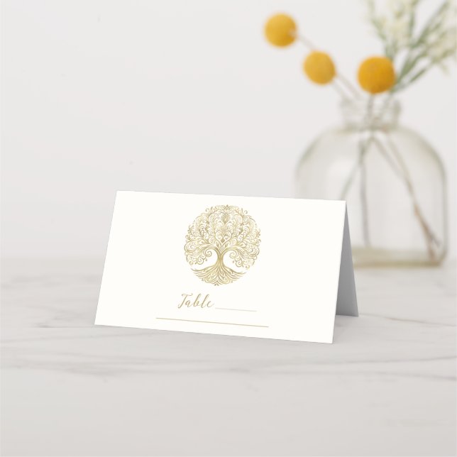 Tree of Life Cream & Gold Celtic Wedding Table  Place Card (Front)