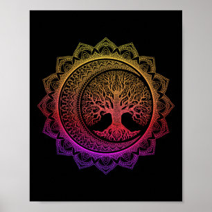 Tree Of Life Cresent Moon Phases Floral Mandala Yo Poster