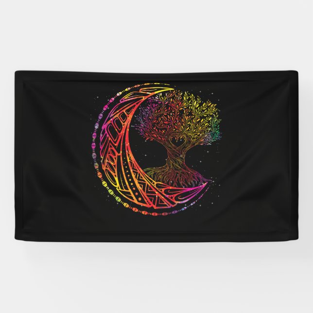 Tree of Life Cresent Moon Phases Mandala Yoga Banner (Horizontal)