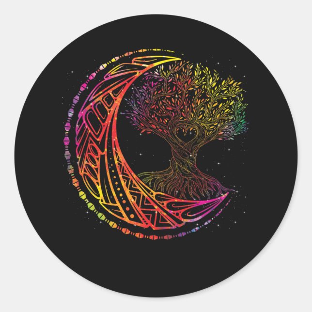 Tree of Life Cresent Moon Phases Mandala Yoga Classic Round Sticker (Front)