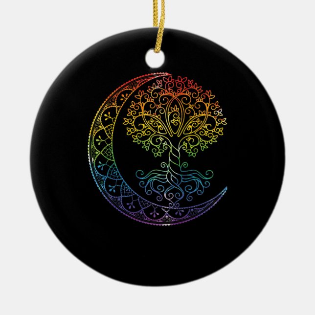 Tree of Life Cresent Moon Phases Mandala Yoga Gift Ceramic Tree Decoration (Front)
