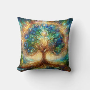 Tree of Life design in Vintage stained glass feel Cushion