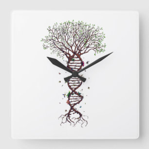 Tree of Life DNA Genetics Biology Environment Square Wall Clock