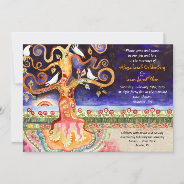 TREE OF LIFE DOVES Jewish Wedding Invitation (Front)