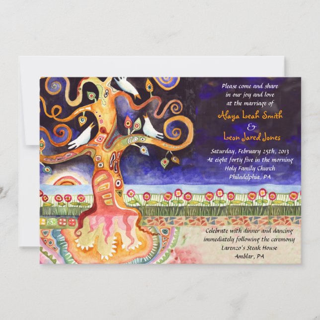 Tree of Life Doves Jewish Wedding Invitation (Front)