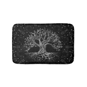 Tree of Life Drawing Black and White Bath Mat