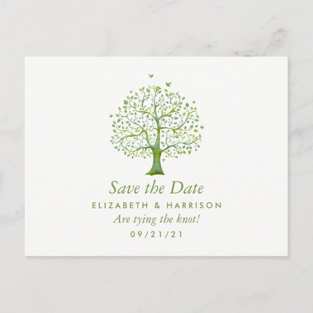 Tree of Life, Elegant Wedding Save the Date Announcement Postcard (Front)