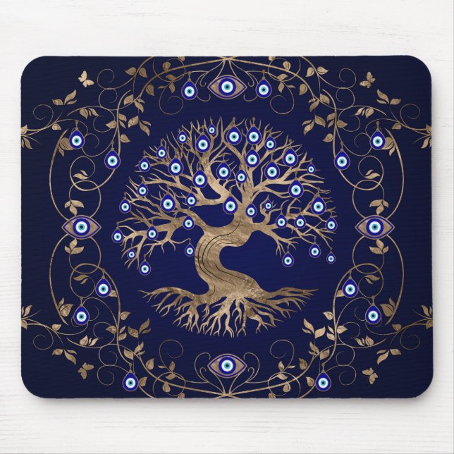 Tree of Life Evil Eye Ornament Mouse Mat (Front)