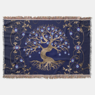 Tree of Life Evil Eye Ornament Throw Blanket