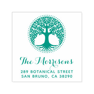 Tree Of Life Family Name Script Return Address Self-inking Stamp