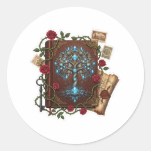Tree of Life Fantasy Spell Book design Classic Round Sticker