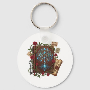 Tree of Life Fantasy Spell Book design Key Ring
