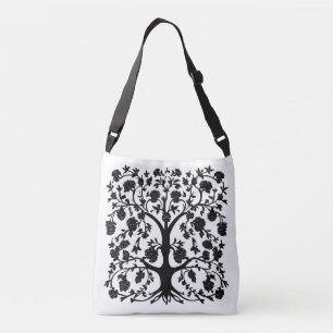 Tree of Life Floral #1 Black and White Crossbody Bag