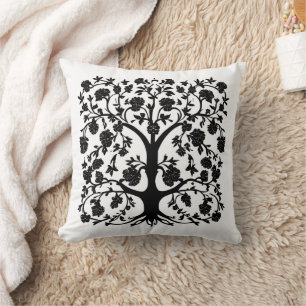 Tree of Life Floral #1 Black and White Cushion