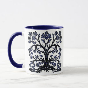 Tree of Life Floral #2 Cobalt Blue and White    Mug