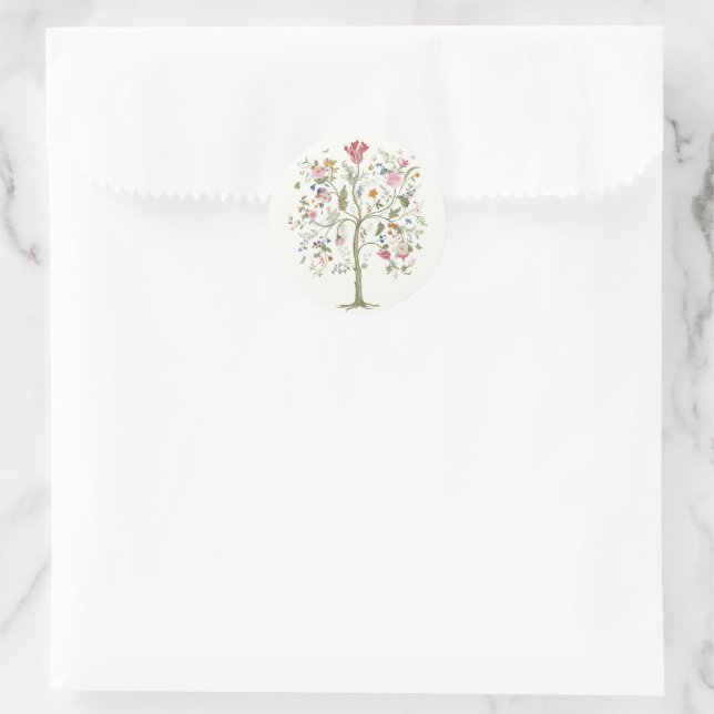 Tree of Life Floral Funeral Memorial   Classic Round Sticker (Bag)