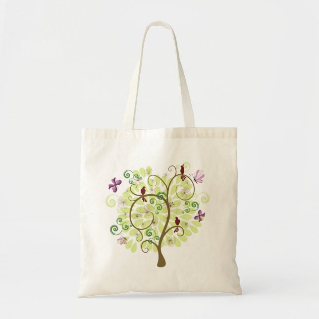 Tree of Life floral stylised green tree birds Tote Bag (Front)