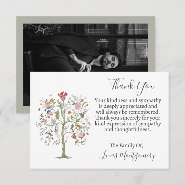 Tree of Life Funeral Photo Thank You, Sympathy   Card (Front/Back)