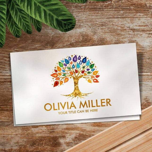Tree of life - Geode Agate Leaves Business Card (Creator Uploaded)