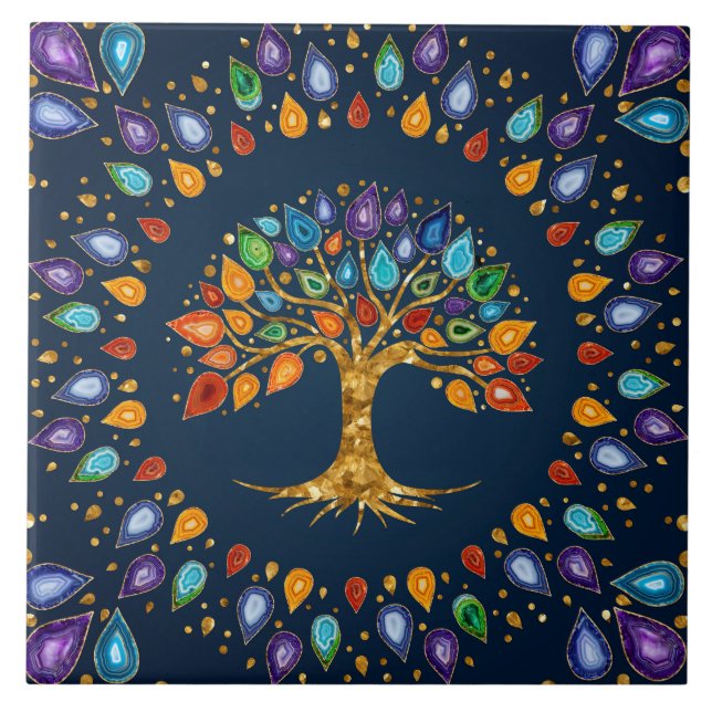 Tree of life - Geode Agate Leaves Tile (Front)