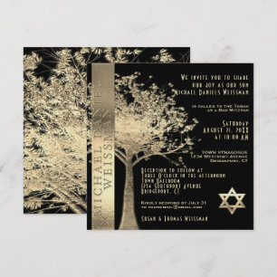 Tree of Life Gold and Black Bar Mitzvah Invitation