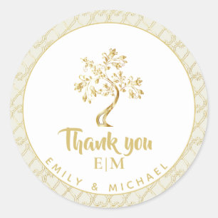 Tree of Life Gold Foil Wedding Baby Bar Bat Mitvah Classic Round Sticker