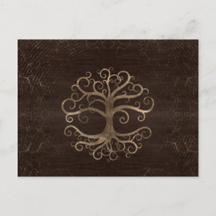Tree of life Gold on Wooden Texture Holiday Postcard
