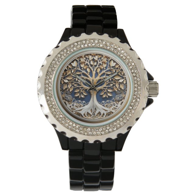 Tree of Life Gold White Navy Blue Watch (Front)