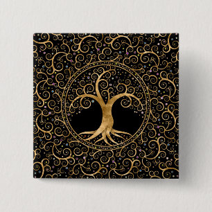 Tree of life Golden Spiral and Gemstones 15 Cm Square Badge