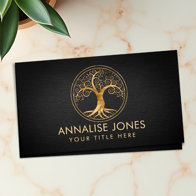 Tree of life Golden Spiral and Gemstones Business Card (Creator Uploaded)