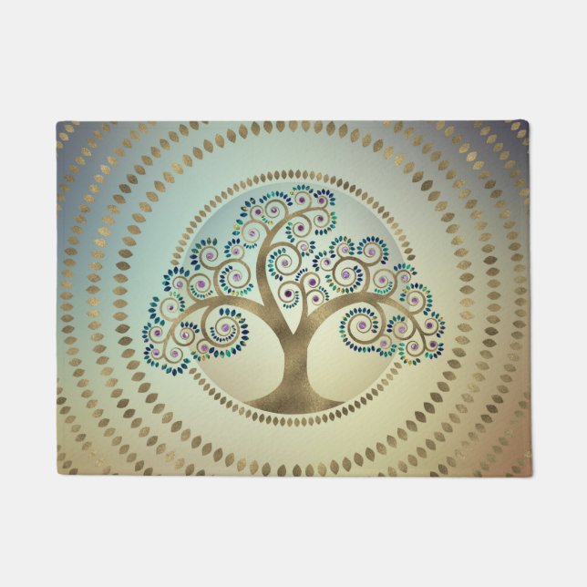 Tree of life Golden Spiral and Marble Doormat (Front)