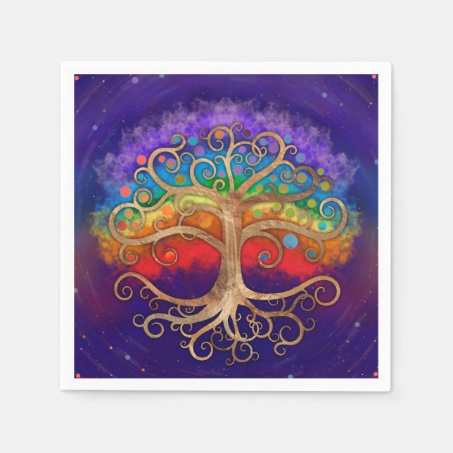 Tree of life Golden Swirl and Rainbow Napkin (Front)