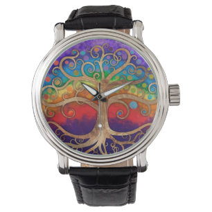 Tree of life Golden Swirl and Rainbow Watch