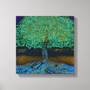Tree of Life Green and Blue Canvas Print