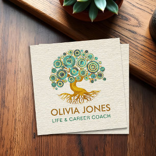 Tree of life - Green Mosaic Circles Square Business Card
