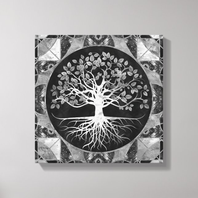 Tree of life - Grey scale Gemstone Canvas Print (Front)