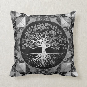 Tree of life - Grey scale Gemstone Cushion