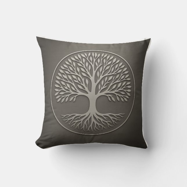 Tree of Life Grey Throw Pillow  Sacred Geometry  (Front)