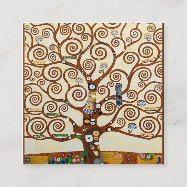 Tree Of Life Gustav Klimt Restored Version Square Business Card (Front)