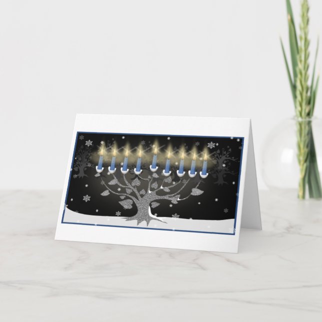 Tree of Life Hanukkah Menorah Greeting Card (Front)