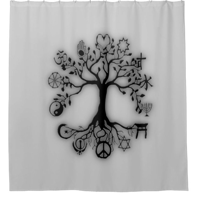 Tree of Life Harmony & Religion on Grey Shower Curtain (Front)