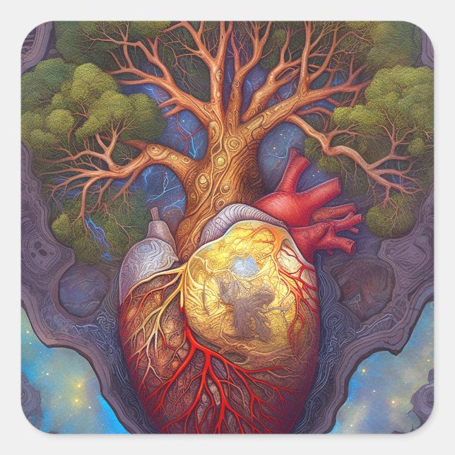 Tree Of Life Heart Surreal Nature Art Square Sticker (Front)