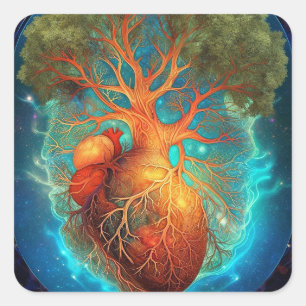 Tree Of Life Heart Surreal Nature Art Square Sticker